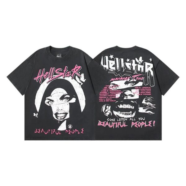Hellstar American hipster high street washed old vintage print t-shirt