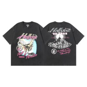 Hellstar American hipster high street washed old vintage print t-shirt