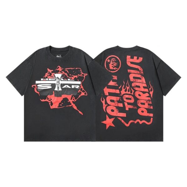 Hellstar American hipster high street washed old vintage print t-shirt
