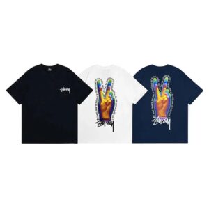 STUSSY PeaceSignTee Peace Gesture Printed Men's and Women's Short Sleeve