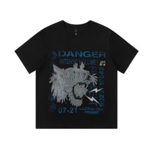 TravisScot tCactus JackxFragmentDesign Collaboration Short Sleeve T-Shirt with Tiger Head Letter Print Graphic