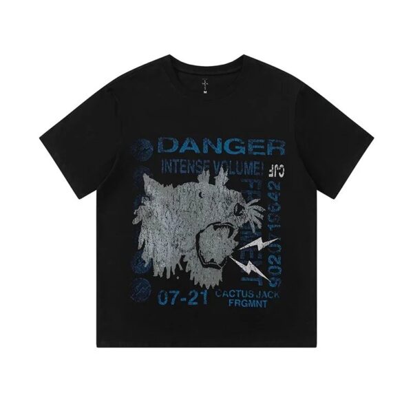 TravisScot tCactus JackxFragmentDesign Collaboration Short Sleeve T-Shirt with Tiger Head Letter Print Graphic