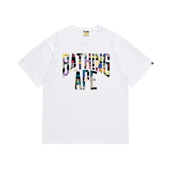 BAPE Multicolor Camouflage Printed Graphic Letter Short Sleeve T-Shirt