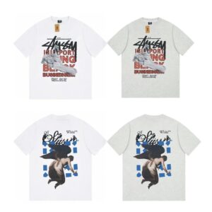 Stussy❌offwhite co-branded printed crew neck t-shirt