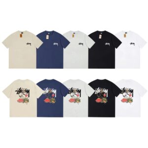 Stussy Printed Letter Floral Round Neck Short Sleeve Tee