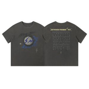 TravisScott&FragmentDesign Washed Eagle Lightning Animal Print Short Sleeve T-Shirt