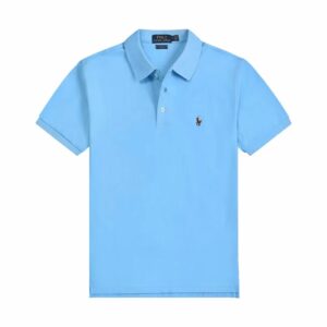 Ralph Lauren Henley Collar Embroidered Logo T-ShirtAzure blue