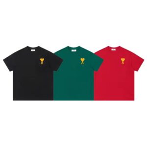 Korean stars with the same Ami macaroon cotton short-sleeved T-shirt gold embroidery heart logo