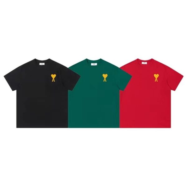 Korean stars with the same Ami macaroon cotton short-sleeved T-shirt gold embroidery heart logo