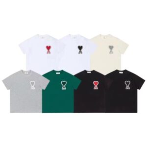 ami macaron cotton T-shirt classic towel embroidery big heart logo