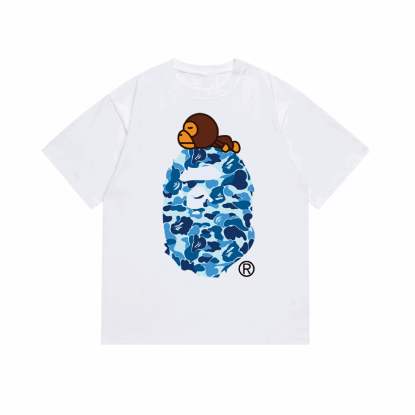 bape Monkey Camouflage Short Sleeve White Blue Camo