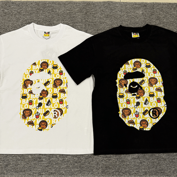 bape big logo print short sleeve couple t-shirt