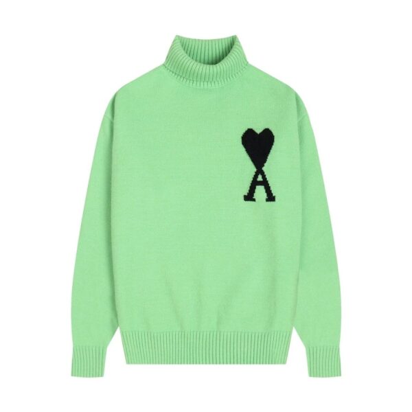 AMI PARIS Classic Jacquard Big A Love Couple Knit Turtleneck Sweater