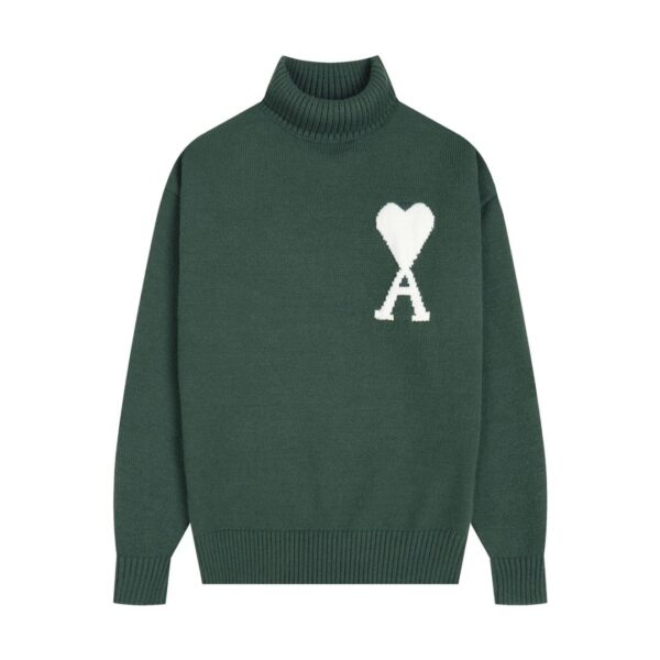 AMI PARIS Classic Jacquard Big A Love Couple Knit Turtleneck Sweater