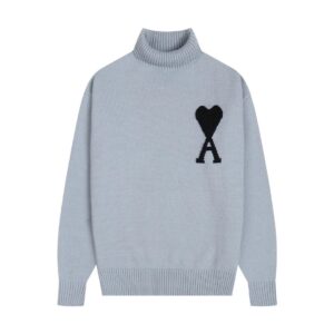 AMI PARIS Classic Jacquard Big A Love Couple Knit Turtleneck Sweater