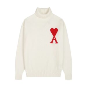 AMI PARIS Classic Jacquard Big A Love Couple Knit Turtleneck Sweater
