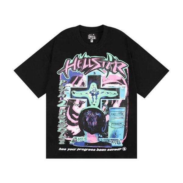Hellstar High Street American Street Hip Hop Peplum Printed Short Sleeve T-Shirt