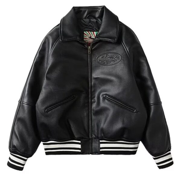 AC Milan Heavy Craft Embroidery Patchwork Leather Sleeve OFF Hundred Baseball Jacket