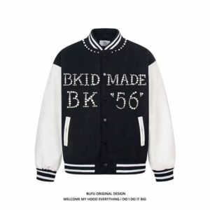 AC Milan Heavy Craft Embroidery Patchwork Leather Sleeve OFF Hundred Baseball Jacket