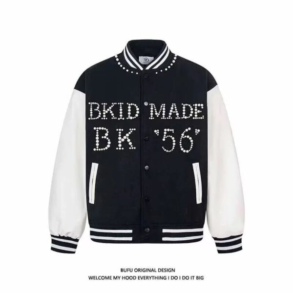 AC Milan Heavy Craft Embroidery Patchwork Leather Sleeve OFF Hundred Baseball Jacket