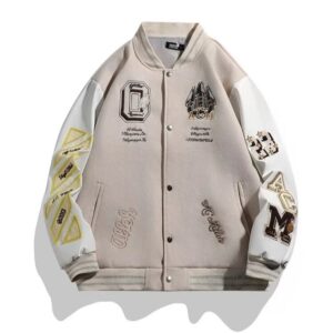 AC Milan Heavy Craft Embroidery Patchwork Leather Sleeve OFF Hundred Baseball Jacket