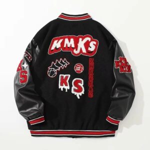 AC Milan Heavy Craft Embroidery Patchwork Leather Sleeve OFF Hundred Baseball Jacket