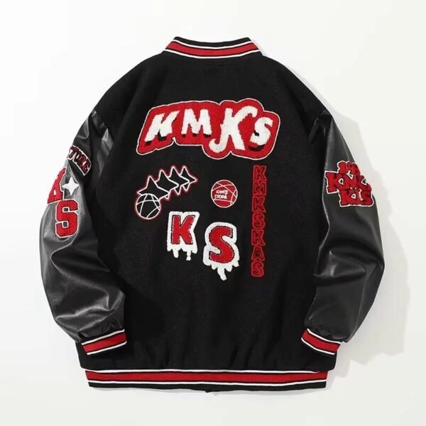AC Milan Heavy Craft Embroidery Patchwork Leather Sleeve OFF Hundred Baseball Jacket