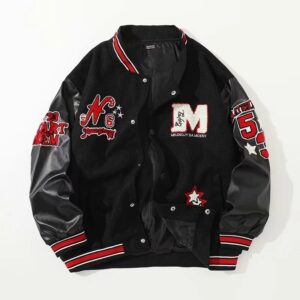 AC Milan Heavy Craft Embroidery Patchwork Leather Sleeve OFF Hundred Baseball Jacket