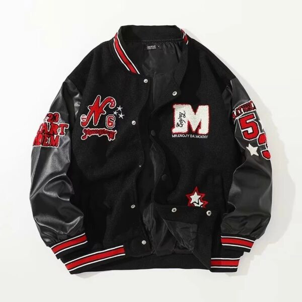 AC Milan Heavy Craft Embroidery Patchwork Leather Sleeve OFF Hundred Baseball Jacket