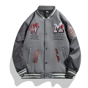 AC Milan Heavy Craft Embroidery Patchwork Leather Sleeve OFF Hundred Baseball Jacket