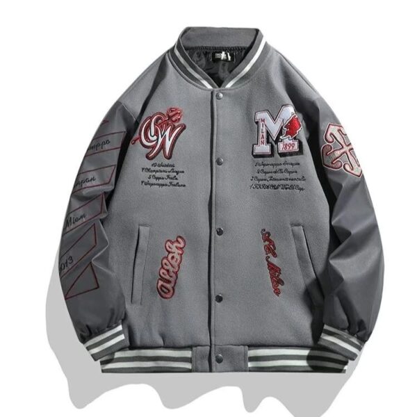 AC Milan Heavy Craft Embroidery Patchwork Leather Sleeve OFF Hundred Baseball Jacket