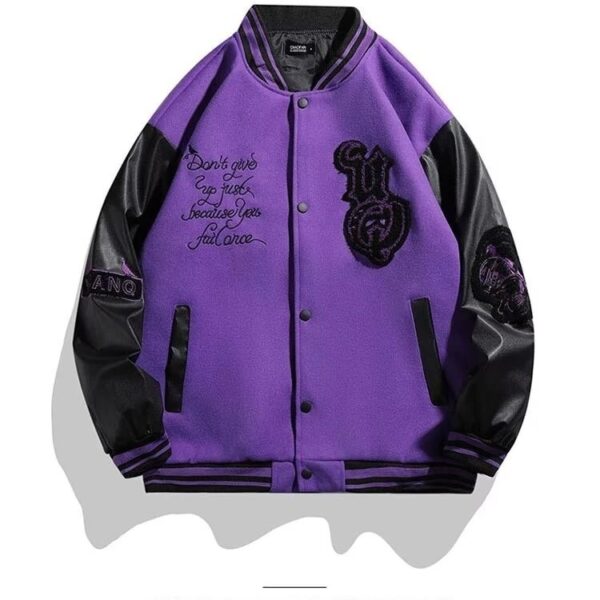 AC Milan Heavy Craft Embroidery Patchwork Leather Sleeve OFF Hundred Baseball Jacket