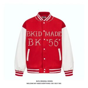 AC Milan Heavy Craft Embroidery Patchwork Leather Sleeve OFF Hundred Baseball Jacket