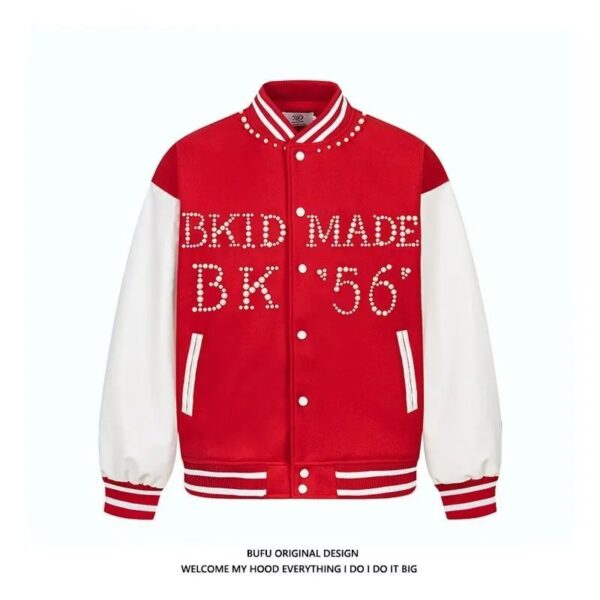 AC Milan Heavy Craft Embroidery Patchwork Leather Sleeve OFF Hundred Baseball Jacket