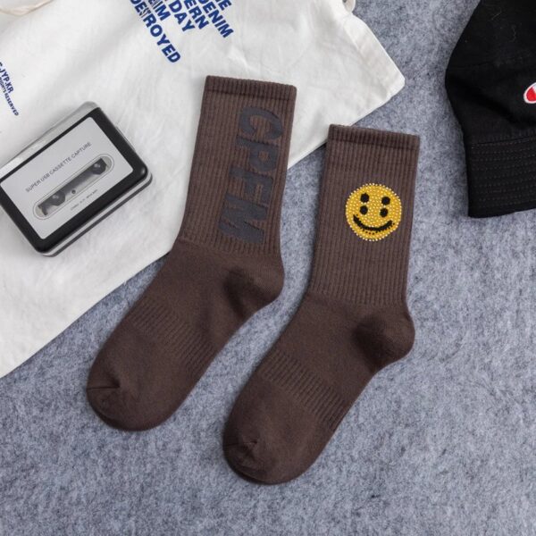 Drew Smiley Face Rhinestone Sports Knee-High Socks