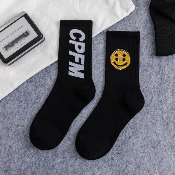 Drew Smiley Face Rhinestone Sports Knee-High Socks