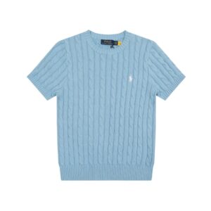 Ralph Lauren Embroidered Pony Logo Cable-Knit Round Neck Sweater