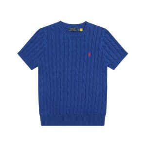 Ralph Lauren Embroidered Pony Logo Cable-Knit Round Neck Sweater