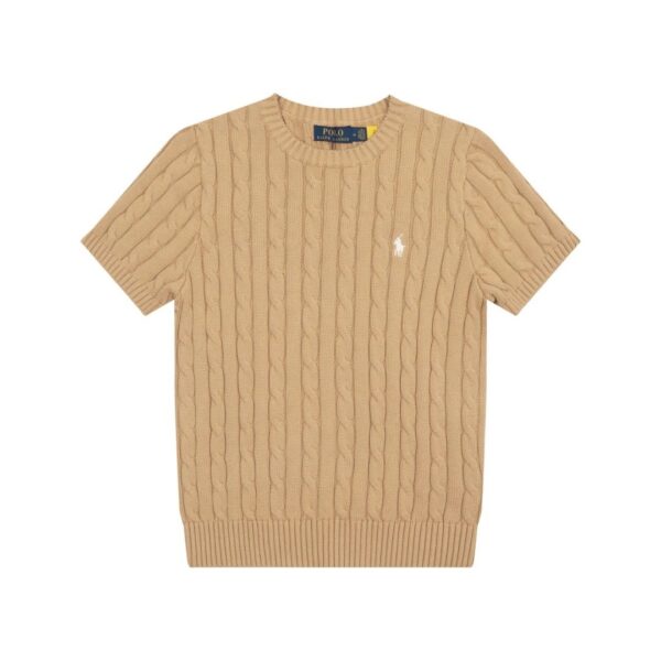 Ralph Lauren Embroidered Pony Logo Cable-Knit Round Neck Sweater
