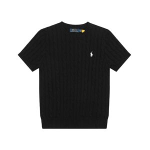 Ralph Lauren Embroidered Pony Logo Cable-Knit Round Neck Sweater