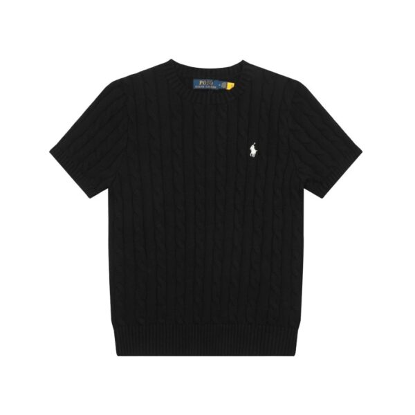 Ralph Lauren Embroidered Pony Logo Cable-Knit Round Neck Sweater