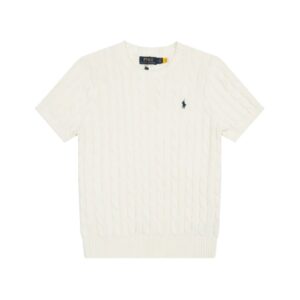 Ralph Lauren Embroidered Pony Logo Cable-Knit Round Neck Sweater