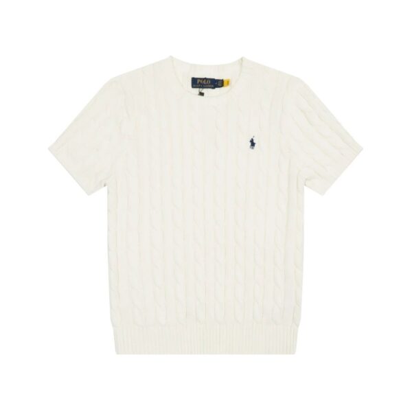 Ralph Lauren Embroidered Pony Logo Cable-Knit Round Neck Sweater