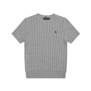 Ralph Lauren Embroidered Pony Logo Cable-Knit Round Neck Sweater