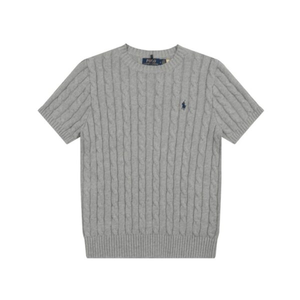 Ralph Lauren Embroidered Pony Logo Cable-Knit Round Neck Sweater
