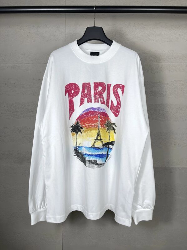 Balenciaga High Version 2025 New Hawaiian Sunset Coconut Tree Iron Tower Pullover