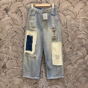 Balenciaga High-Street Patchwork Heavy-Duty Design Haute Couture Runway Patchwork Denim Pants Couple Set