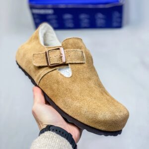 ✅ Birkenstock Boston VL Suede Metal Buckle Cork-Soled Moccasin Slippers