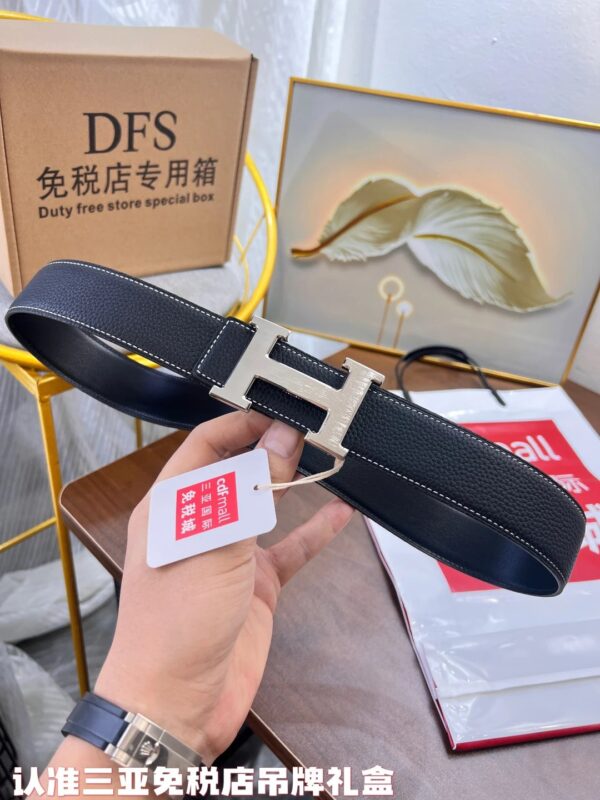 Hermes Black H-Buckle Men's Belt