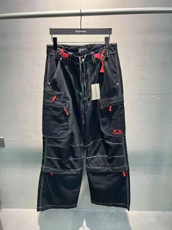 Balenciaga Paris 25SS New Arrival Black + Red Label Functional Workwear Pants